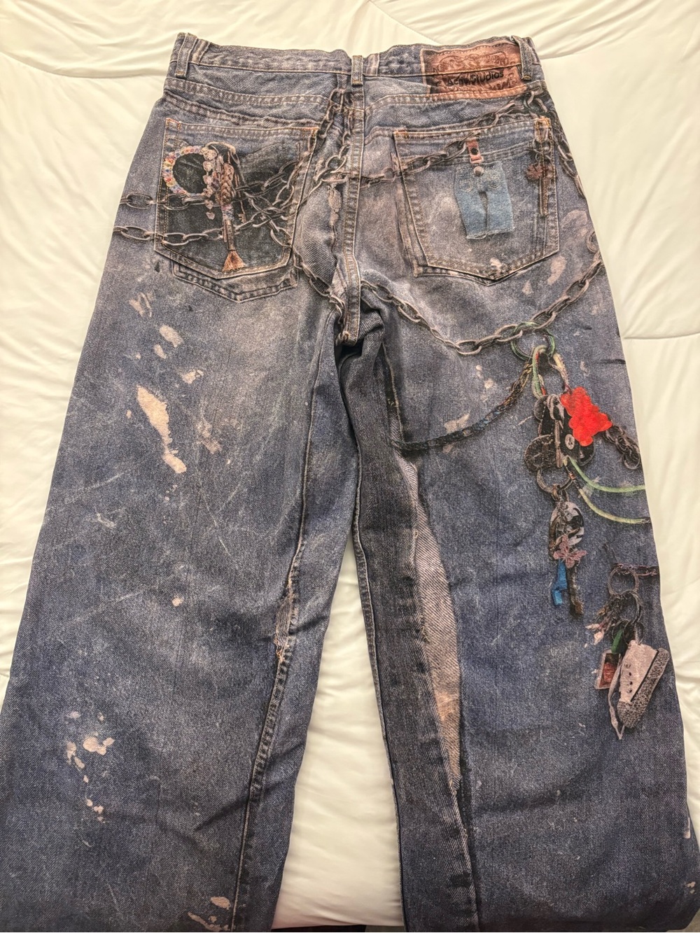 Acne Relaxed Blue Denim Jeans with Chain & Patch Details